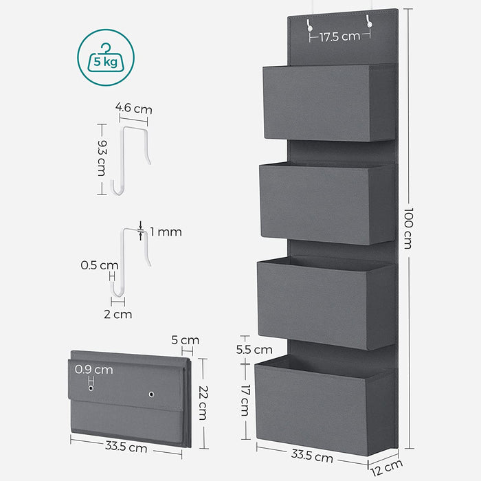 Akasztós szervező tároló 4 zsebbel 33,5 x 100 x 12 cm, szürke | songmics-VASBÚTOR