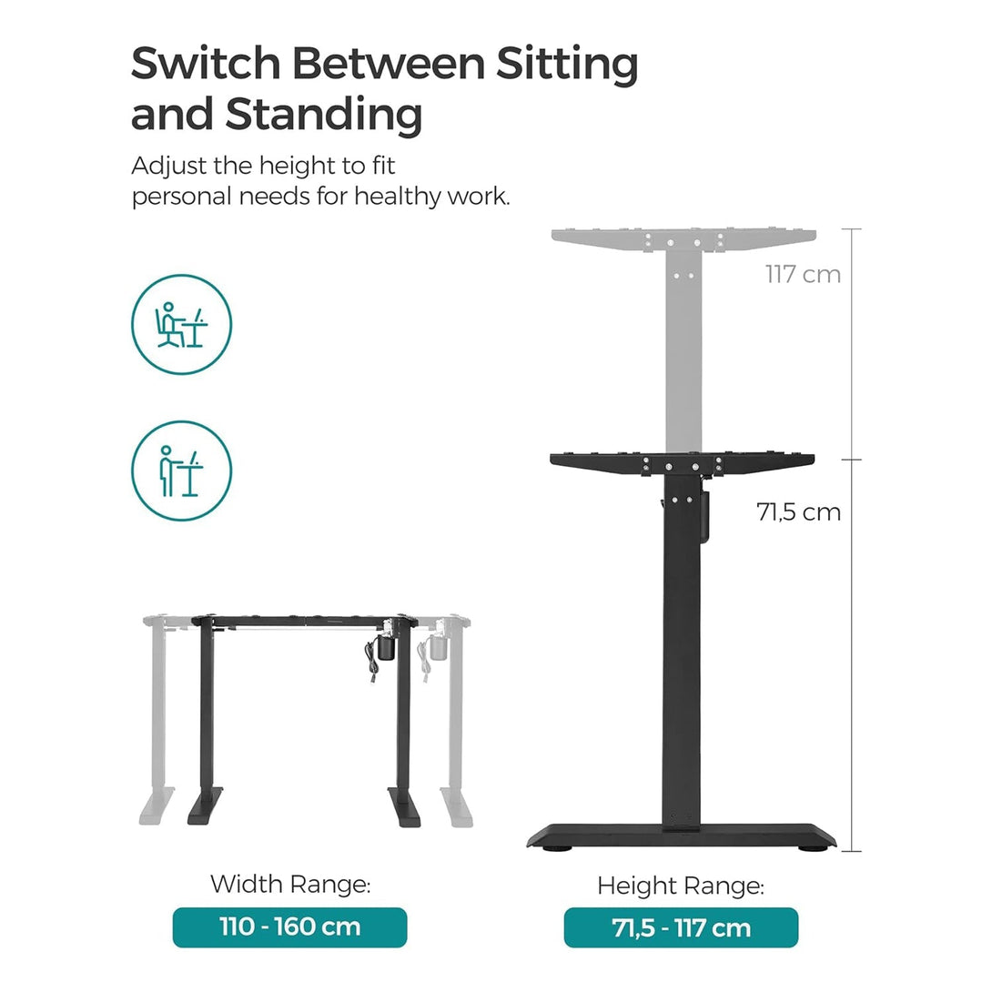 Állítható magasságú elektromos asztalkeret, memória funkcióval, fekete-VASBÚTOR