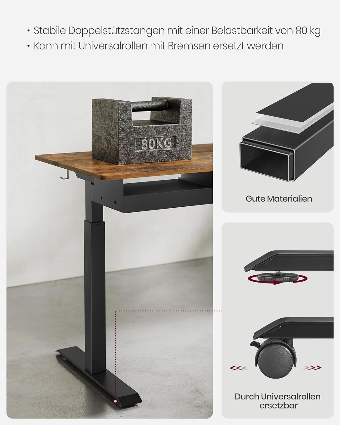 Állítható magasságú elektromos íróasztal konnektorral és fiókkal, 140 x 60 cm barna-fekete-VASBÚTOR