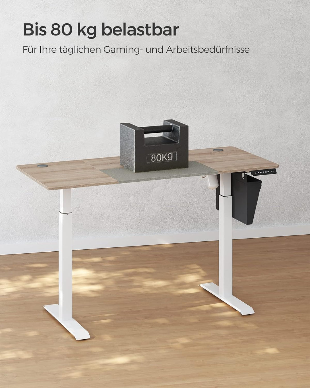 Állítható magasságú elektromos íróasztal memória funkcióval 60x140 cm, fehér-greige (Outlet)-VASBÚTOR