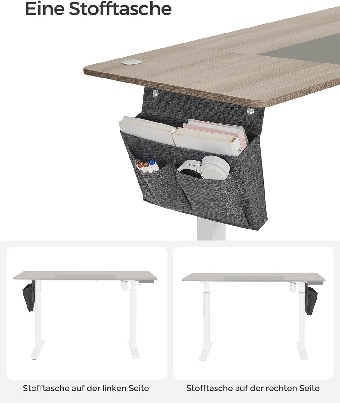 Állítható magasságú elektromos íróasztal memória funkcióval 60x140 cm, fehér-greige (Outlet)-VASBÚTOR
