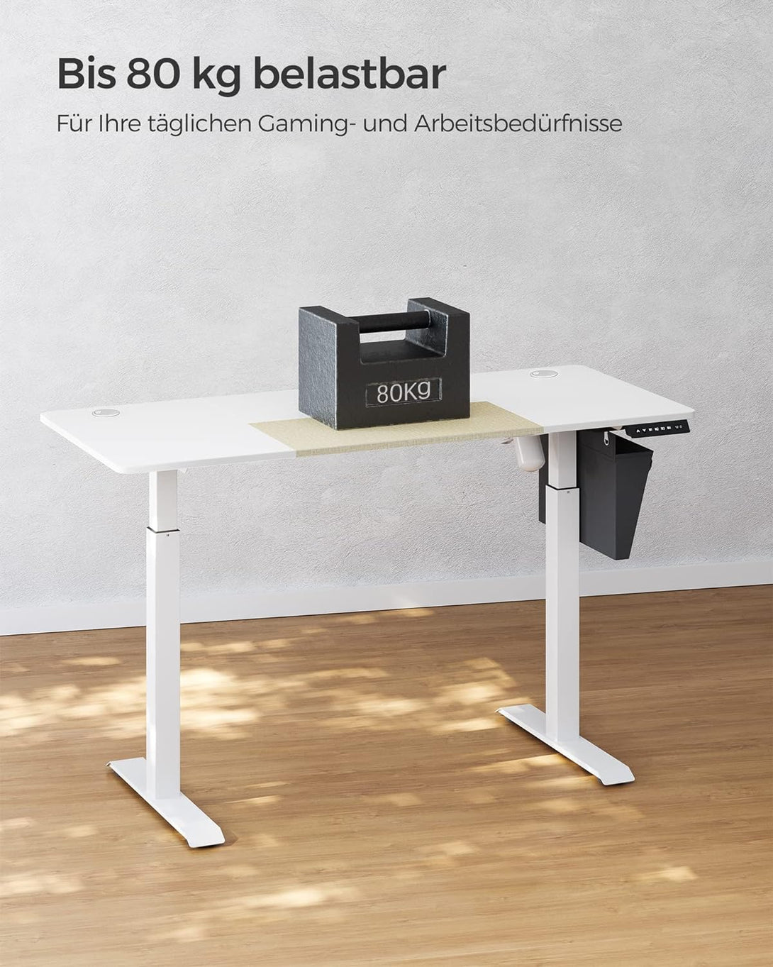 Állítható magasságú elektromos íróasztal, memória funkcióval, fehér-VASBÚTOR