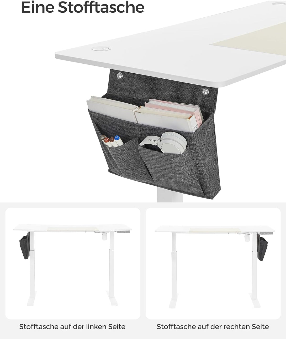 Állítható magasságú elektromos íróasztal, memória funkcióval, fehér-VASBÚTOR