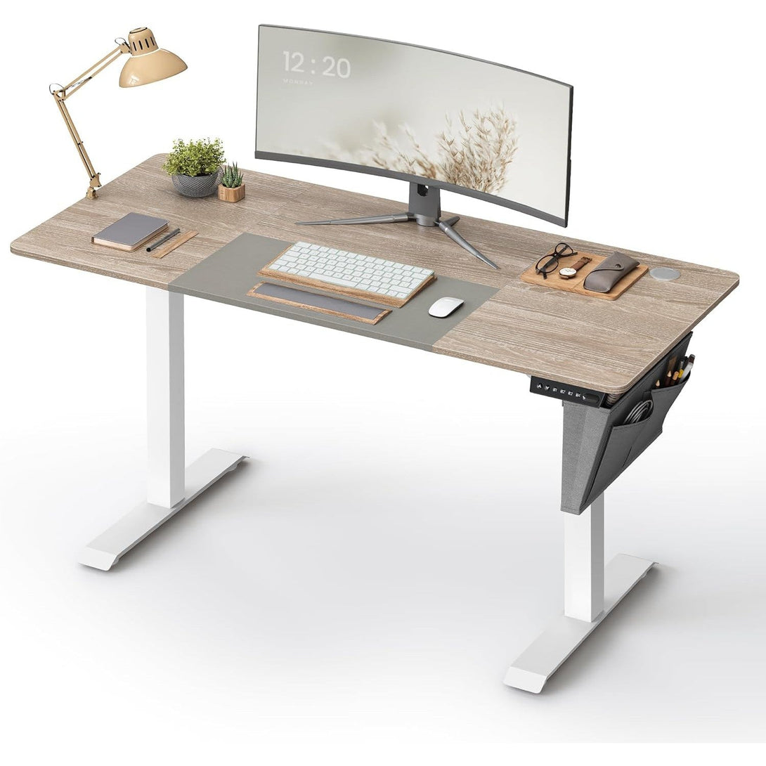 Állítható magasságú elektromos íróasztal, memória funkcióval, fehér-greige-VASBÚTOR