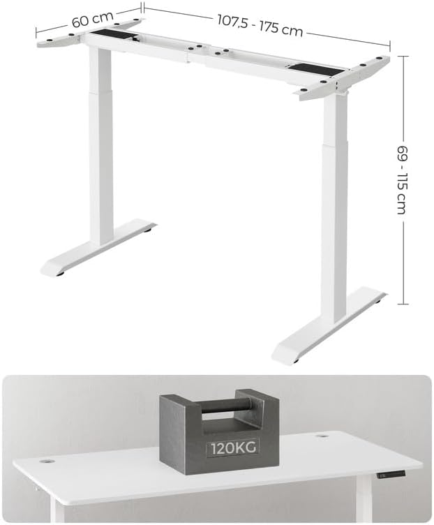 Állítható magasságú elektromos íróasztalkeret, memória funkció, acél, fehér-VASBÚTOR