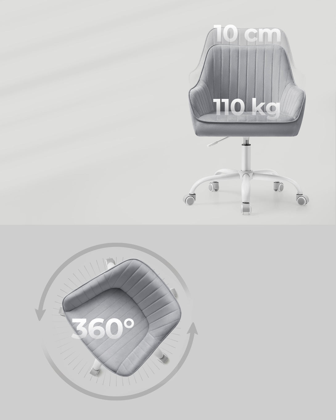 Állítható magasságú irodai szék, bársony forgószék, szürke-VASBÚTOR