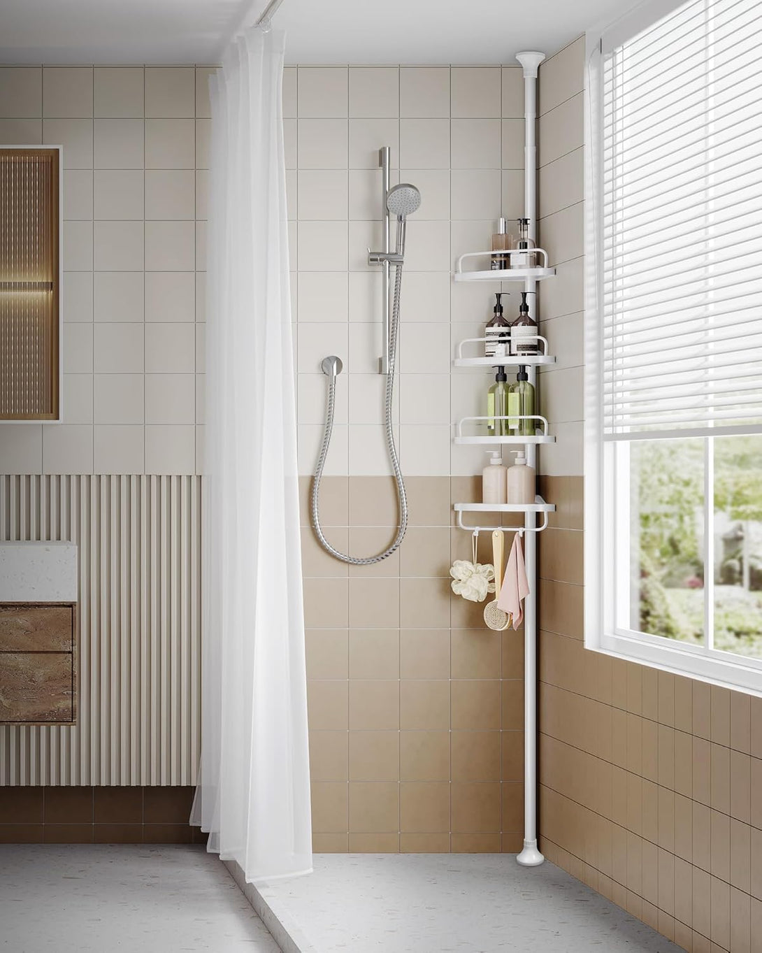 Állítható teleszkópos fürdőszobai sarokpolc, 85-305 cm-VASBÚTOR