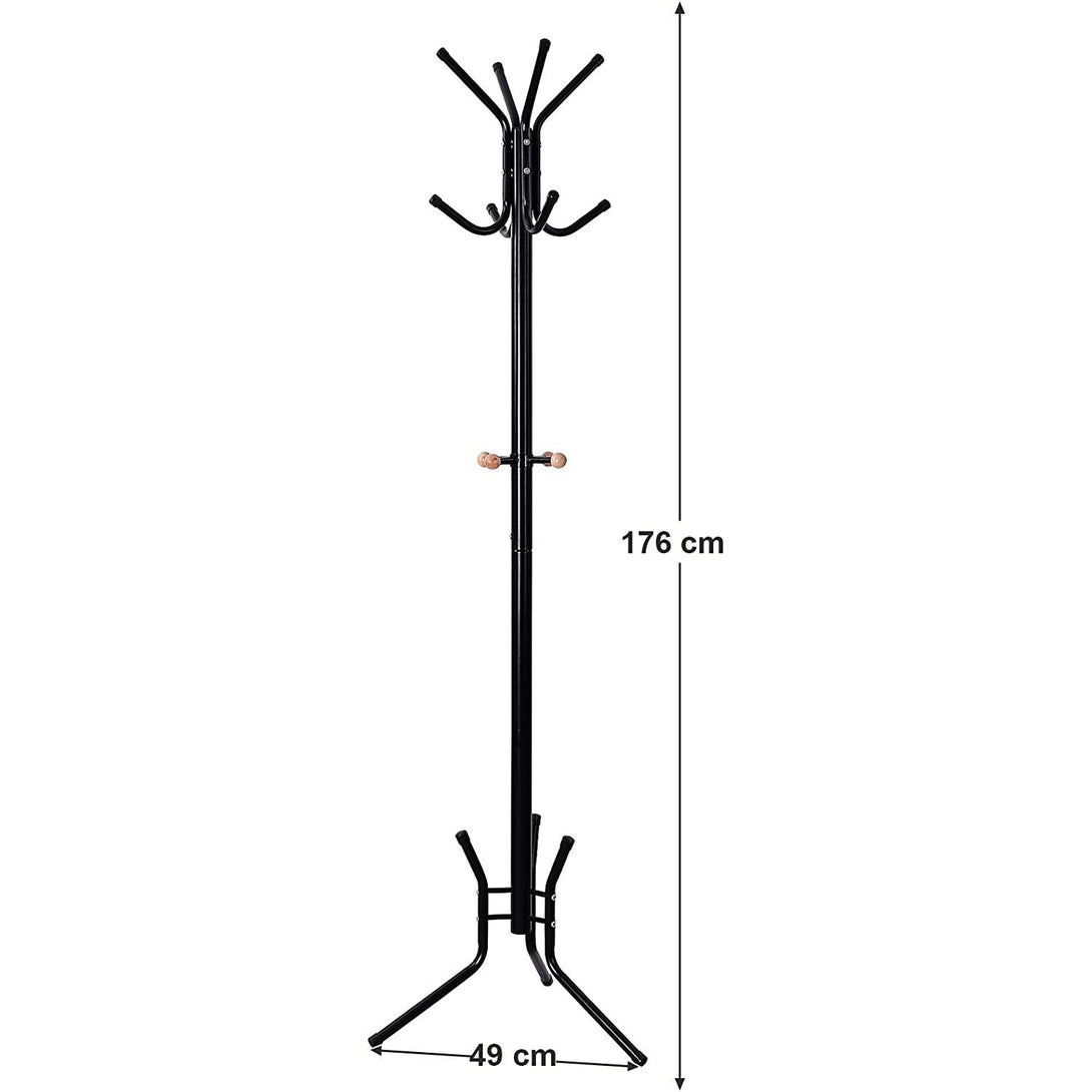 Álló fogas 12 kampóval, Stílusos fém kabáttartó állvány 176 cm, fekete-VASBÚTOR