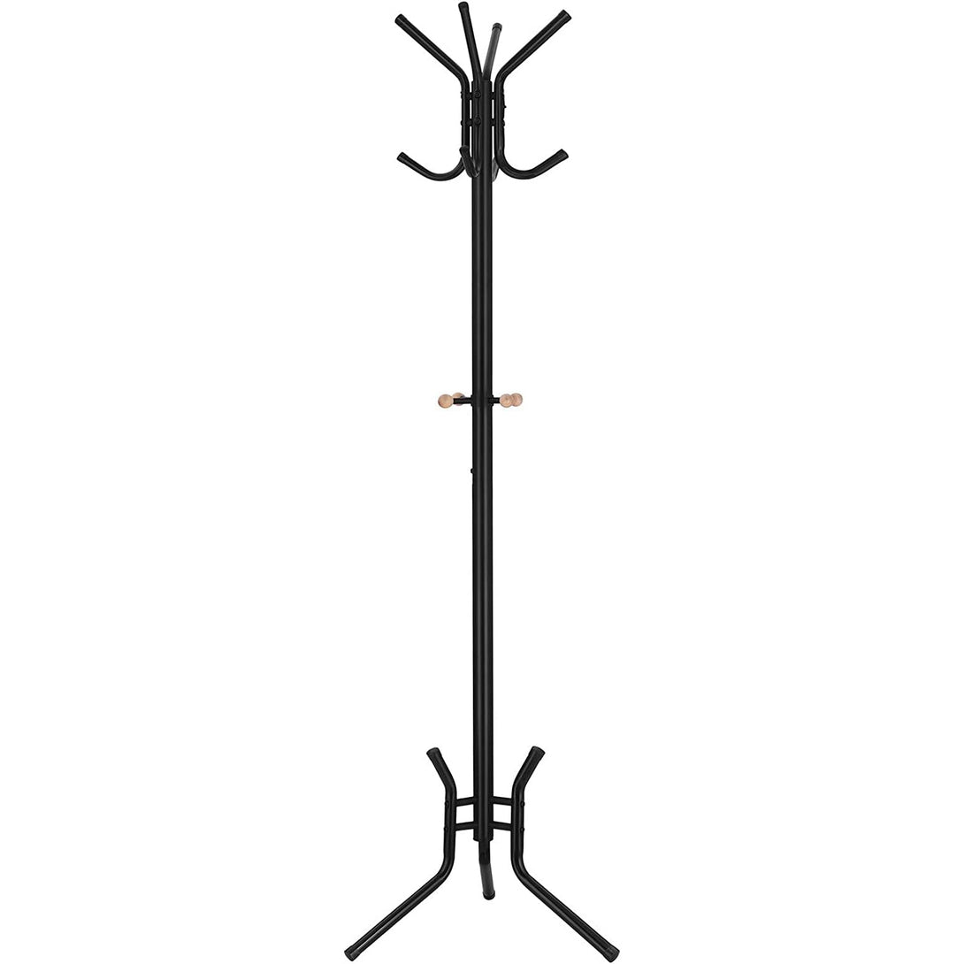 Álló fogas 12 kampóval, Stílusos fém kabáttartó állvány 176 cm, fekete-VASBÚTOR