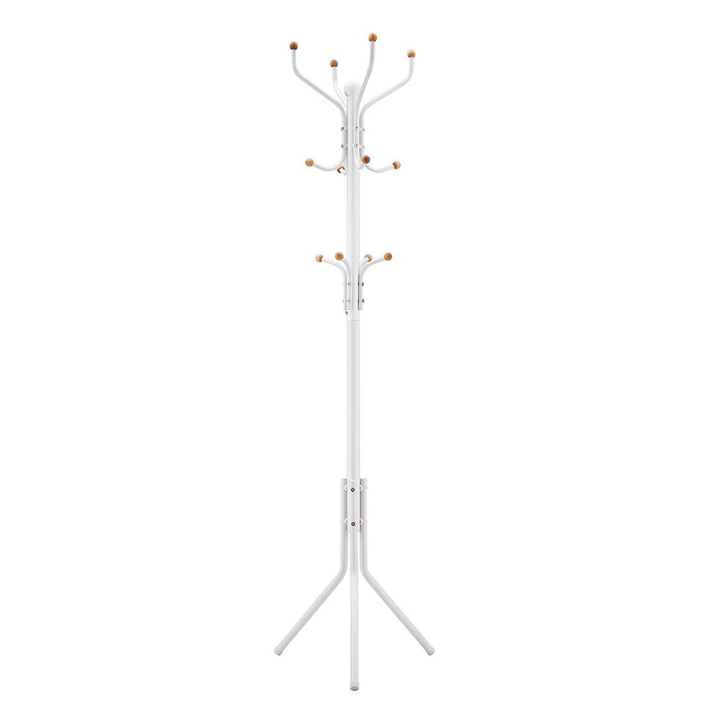 Álló fogas 12 kampóval, stabil fém kabáttartó,182 cm magas, fehér-VASBÚTOR