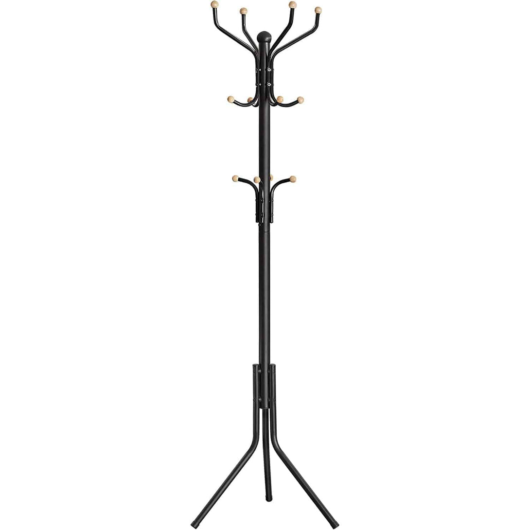 Álló fogas 12 kampóval, stabil fém kabáttartó,182 cm magas, fekete-VASBÚTOR