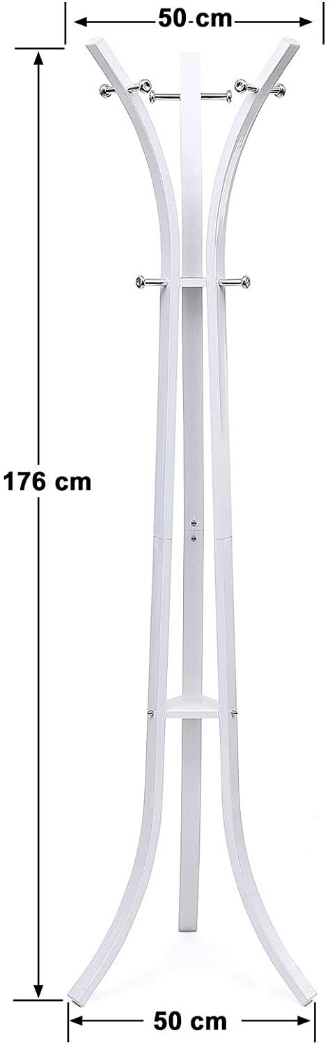 Álló fogas, Nagy teherbírású kabátkalapos állvány 9 kampós, 176 cm, fehér-VASBÚTOR