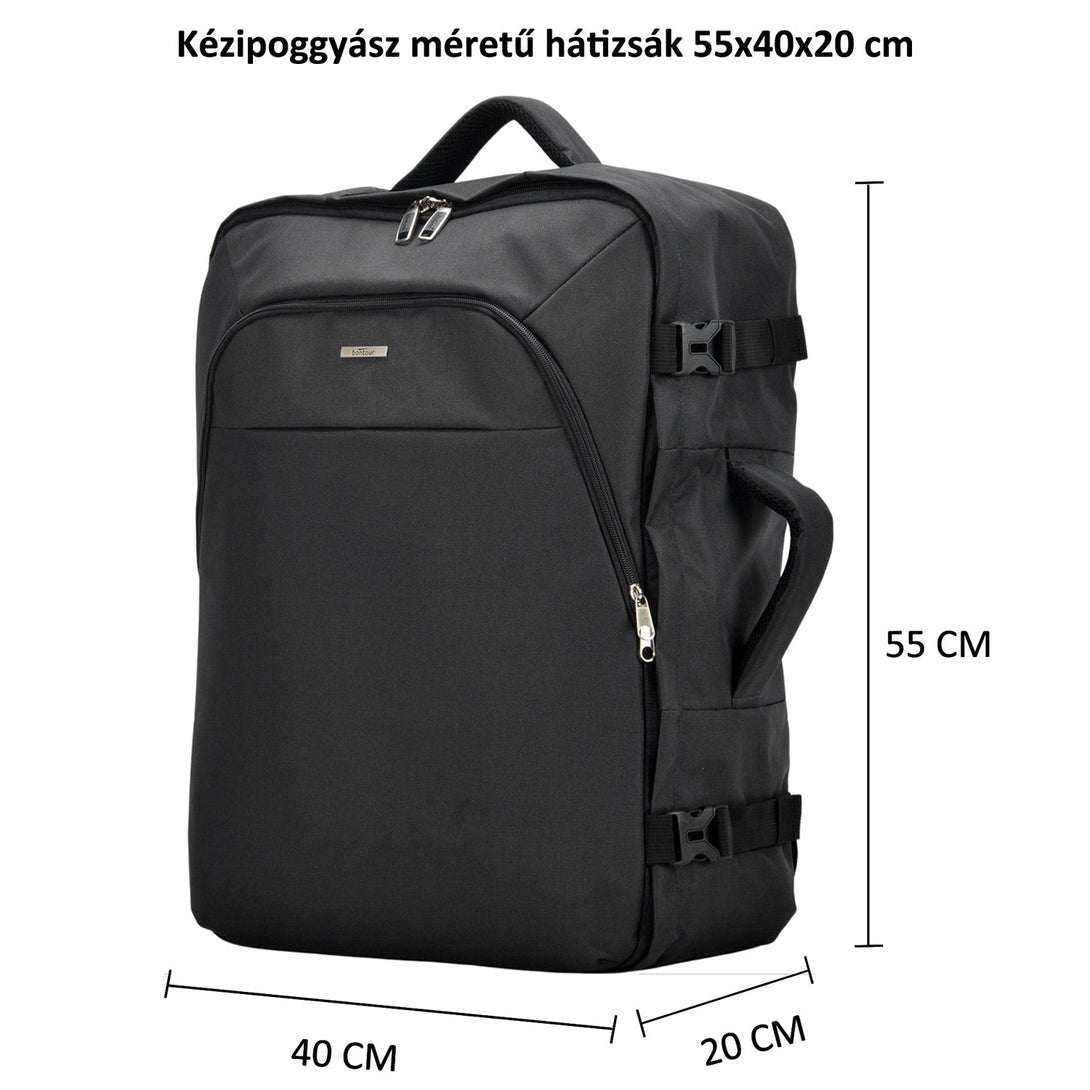 BONTOUR AIR Utazó Hátizsák, Kabin méretű Kézipoggyász 55x40x20cm, Fekete Színben-VASBÚTOR