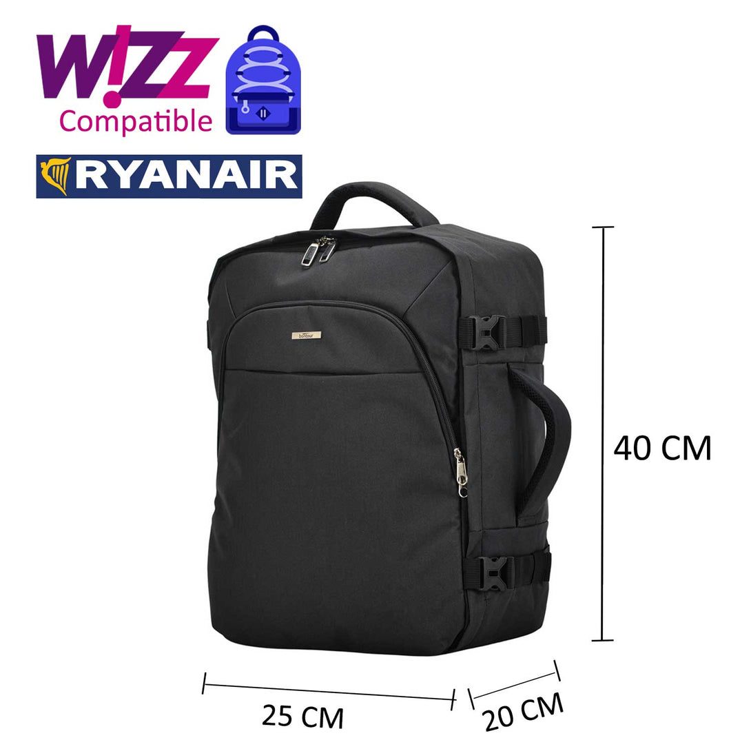 BONTOUR AIR Utazó Hátizsák, WizzAir/Ryanair méretű 40x20x25cm , Fekete Színben-VASBÚTOR