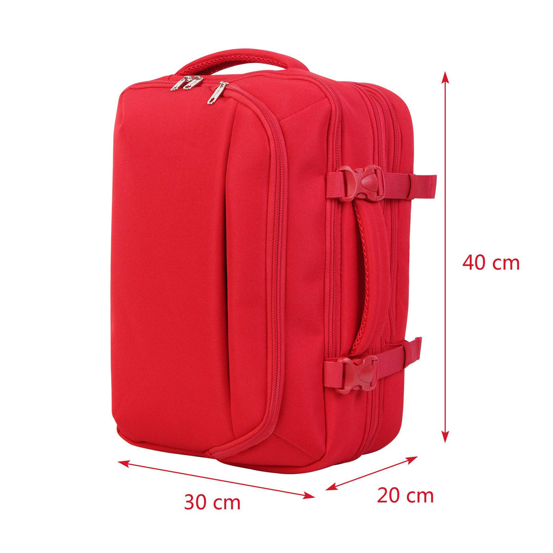 BONTOUR FlexiGo Bővíthető Utazó Hátizsák, WizzAir méretű 40x30x20cm kézipoggyász, Piros Színben-VASBÚTOR