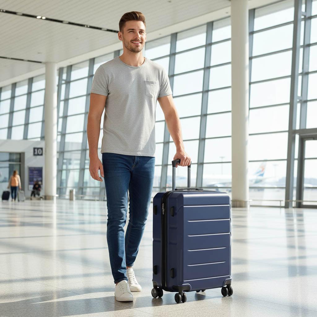 BONTOUR “SPINNER” közepes Duplakerekes Gurulós bőrönd, Kék-VASBÚTOR