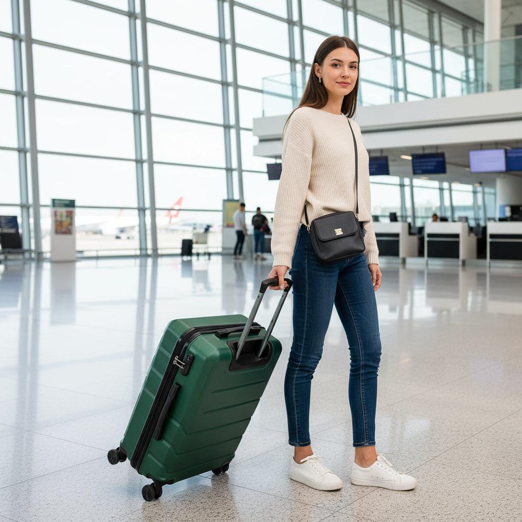 BONTOUR “SPINNER” közepes Duplakerekes Gurulós bőrönd, Zöld-VASBÚTOR