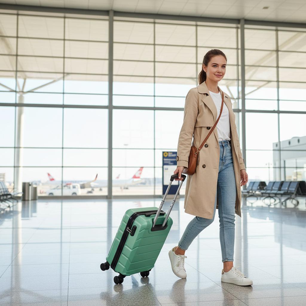 BONTOUR "Spinner" 4 Kerekes Kabin Bőrönd 55x39x20cm, Púderzöld-VASBÚTOR