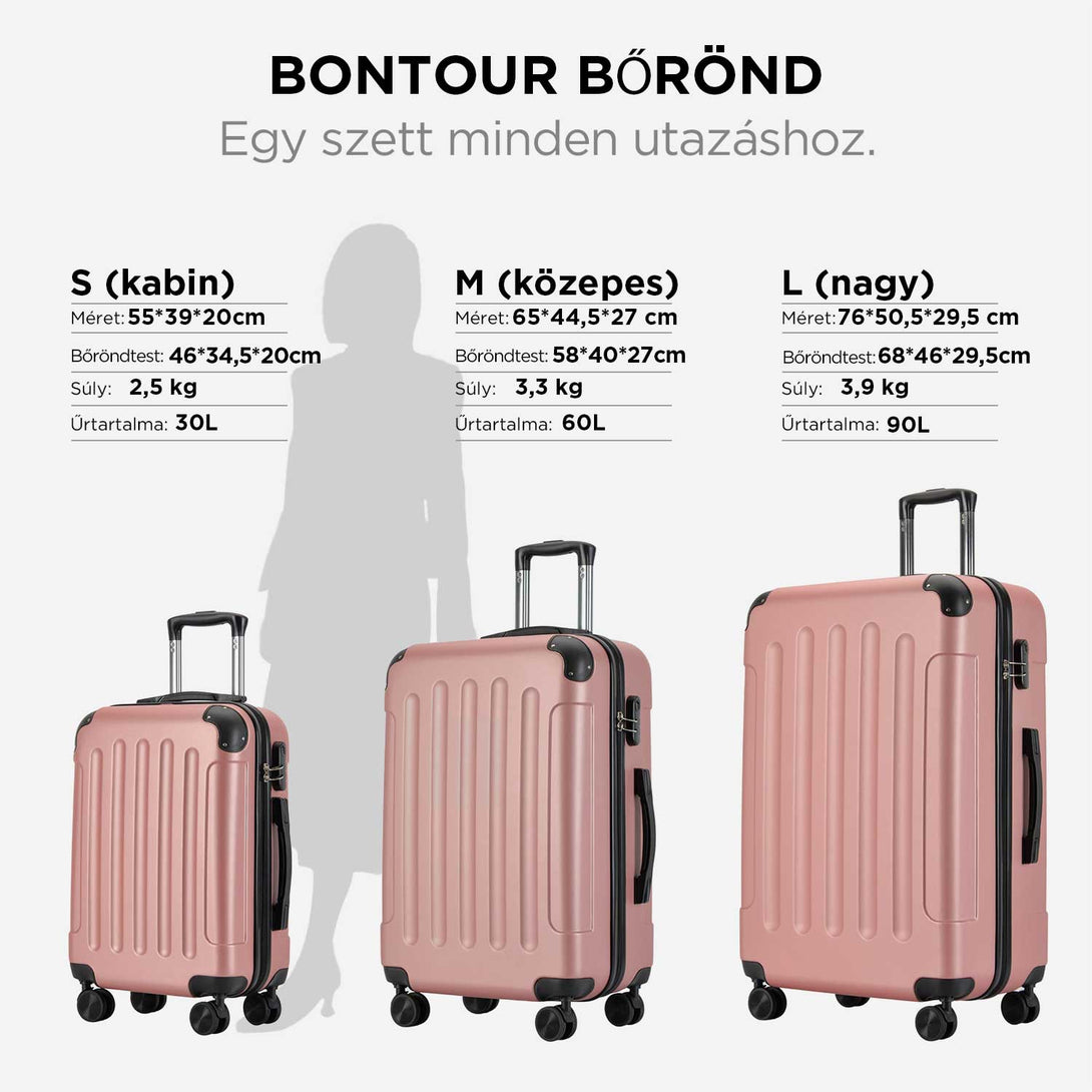 BONTOUR VERTICAL 4 Kerekes Kabin Bőrönd 55x39x20cm RoseGold-VASBÚTOR