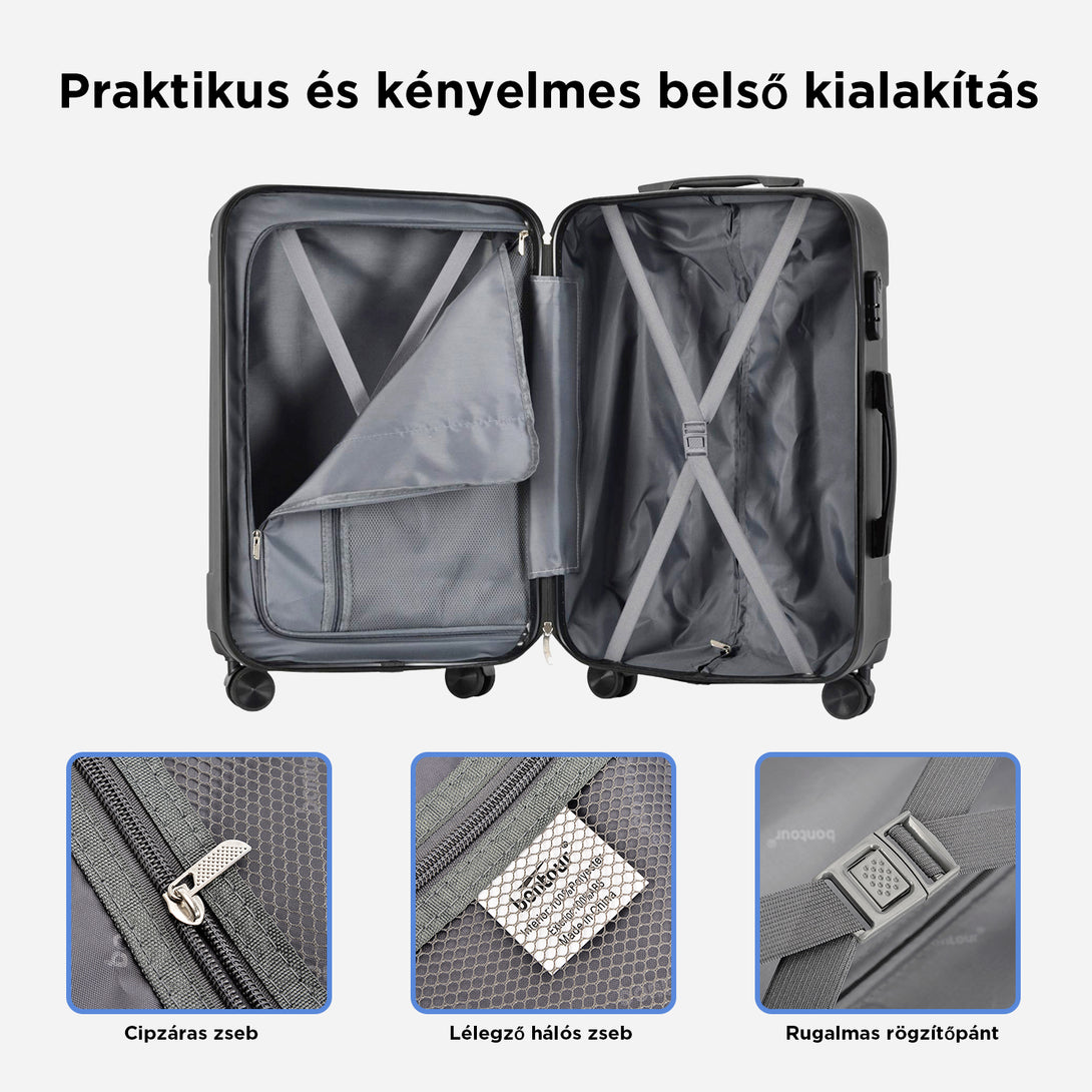 BONTOUR VERTICAL 4 Kerekes Kabin Bőrönd 55x39x20cm Fekete-VASBÚTOR