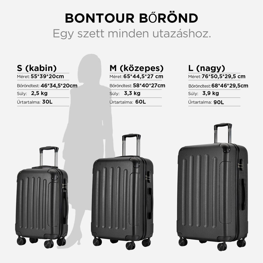 BONTOUR VERTICAL 4 Kerekes Kabin Bőrönd 55x39x20cm Fekete-VASBÚTOR