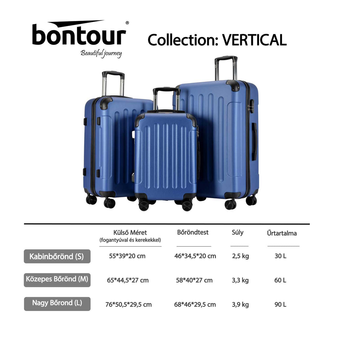 BONTOUR VERTICAL 4 Kerekes Kabin Bőrönd 55x39x20cm Kék-VASBÚTOR