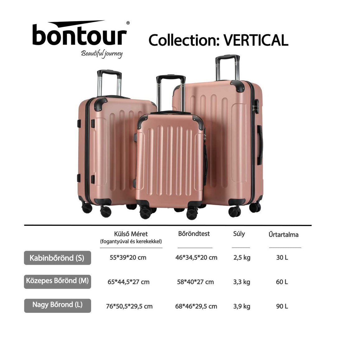 BONTOUR VERTICAL 4 Kerekes Közepes Bőrönd 65x44,5x27cm, M méretű, Rose gold-VASBÚTOR