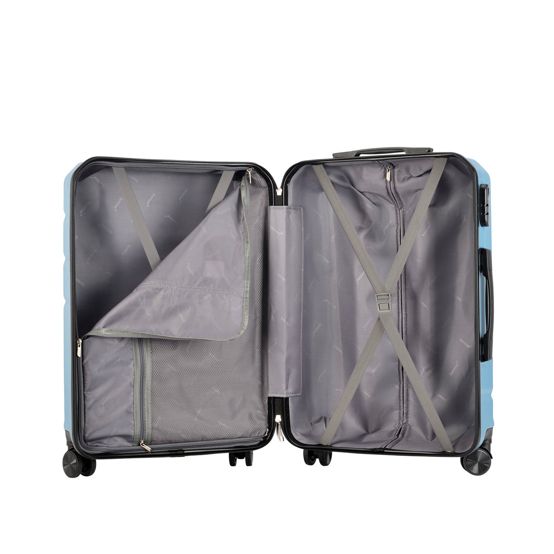 BONTOUR “spinner” közepes duplakerekes gurulós bőrönd, jégkék-VASBÚTOR