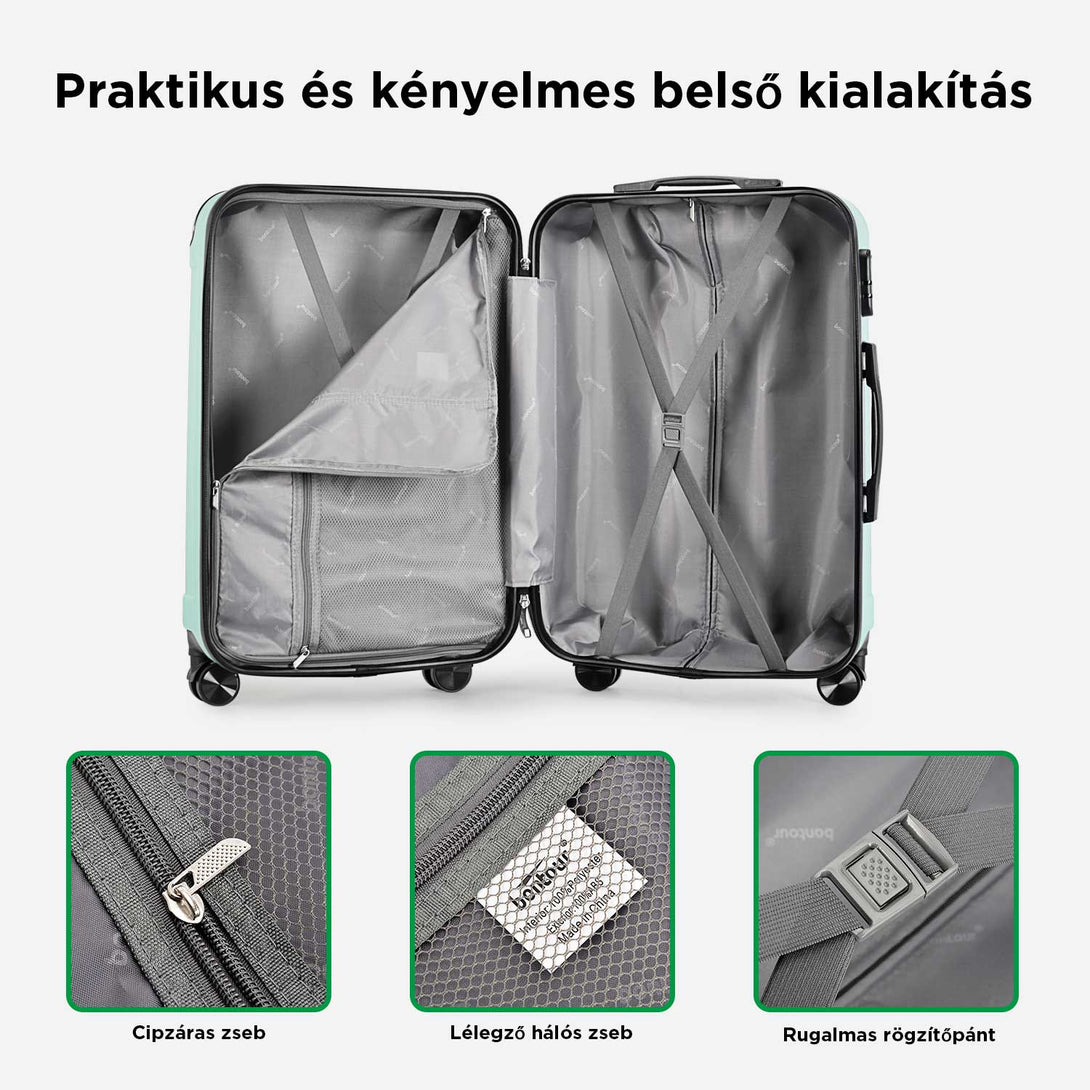 BONTOUR vertical 4 kerekes kabin bőrönd 55x39x20cm púderzöld-VASBÚTOR