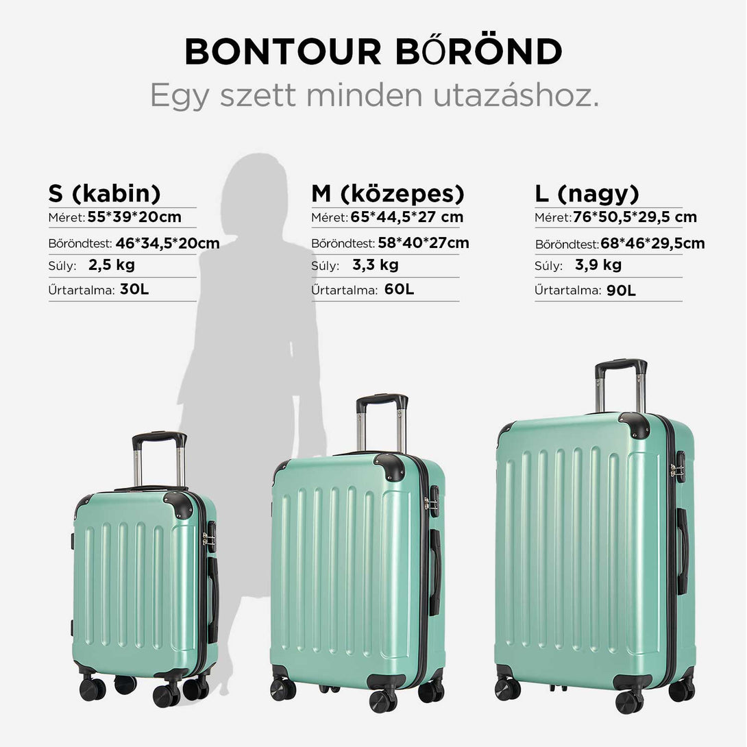 BONTOUR vertical 4 kerekes kabin bőrönd 55x39x20cm púderzöld-VASBÚTOR