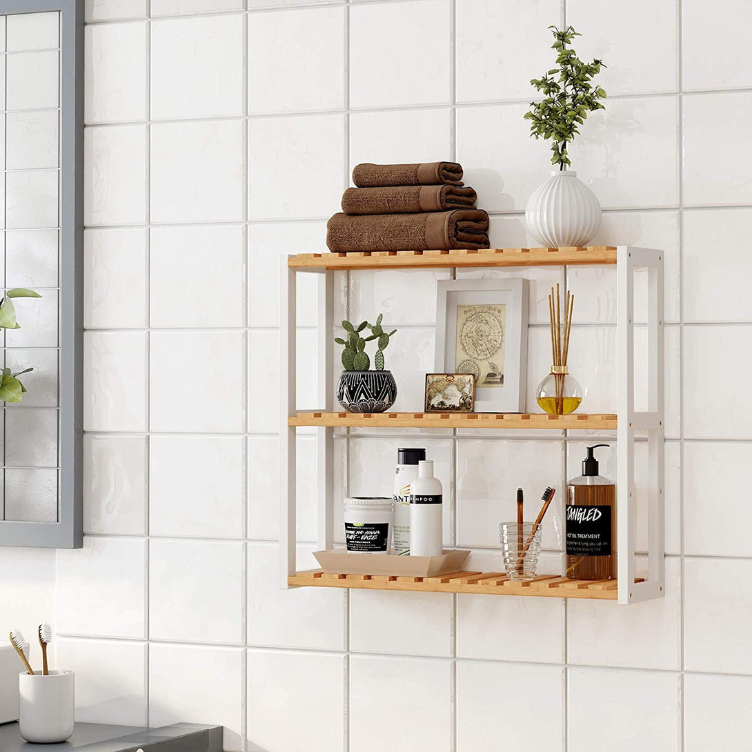 Bambusz fürdőszobai polc, 3 szintes állítható növénytartó, natúr-VASBÚTOR