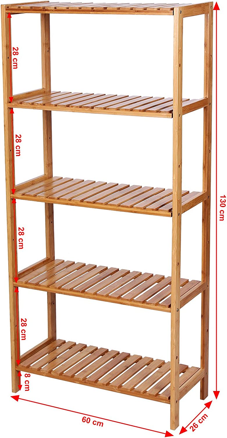 Bambusz fürdőszobai tároló, 5 szintes tároló polcok 60 x 26 x 130 cm-VASBÚTOR