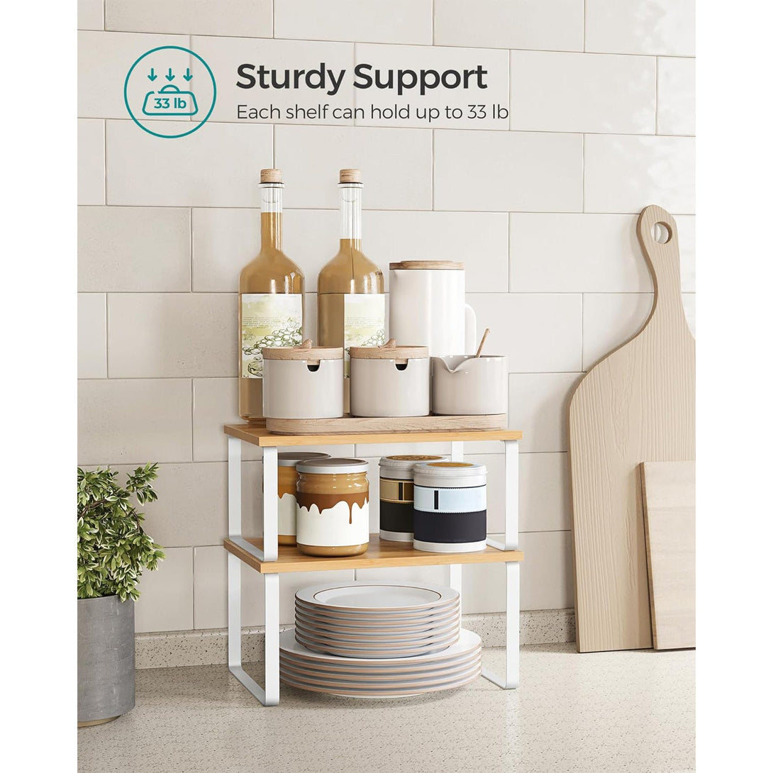 Bamboo spice rack, 2-piece kitchen counter shelf organizers, natural w ...