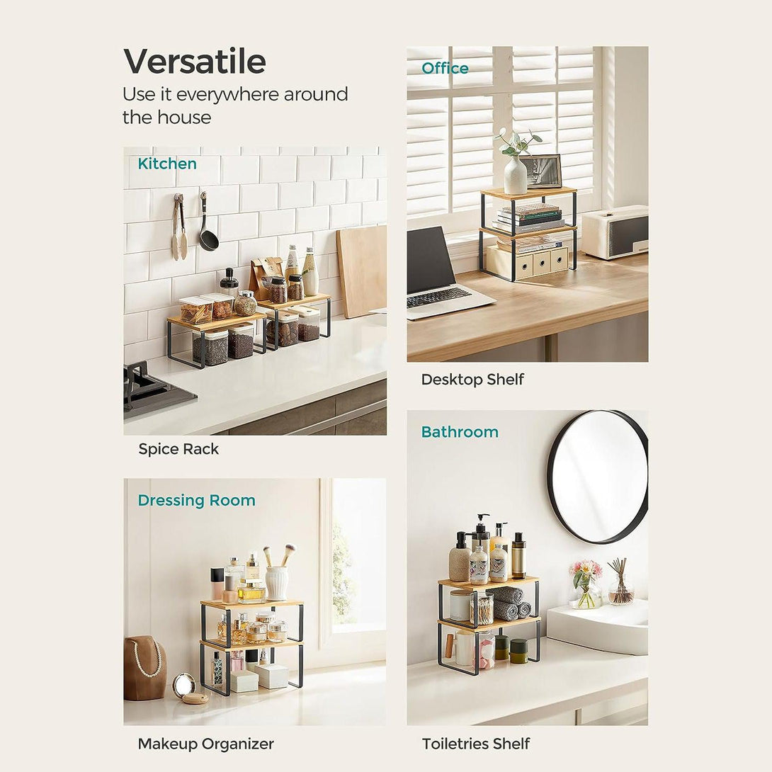 SONGMICS Bamboo kitchen counter shelf organizers, 2 stackable shelves ...