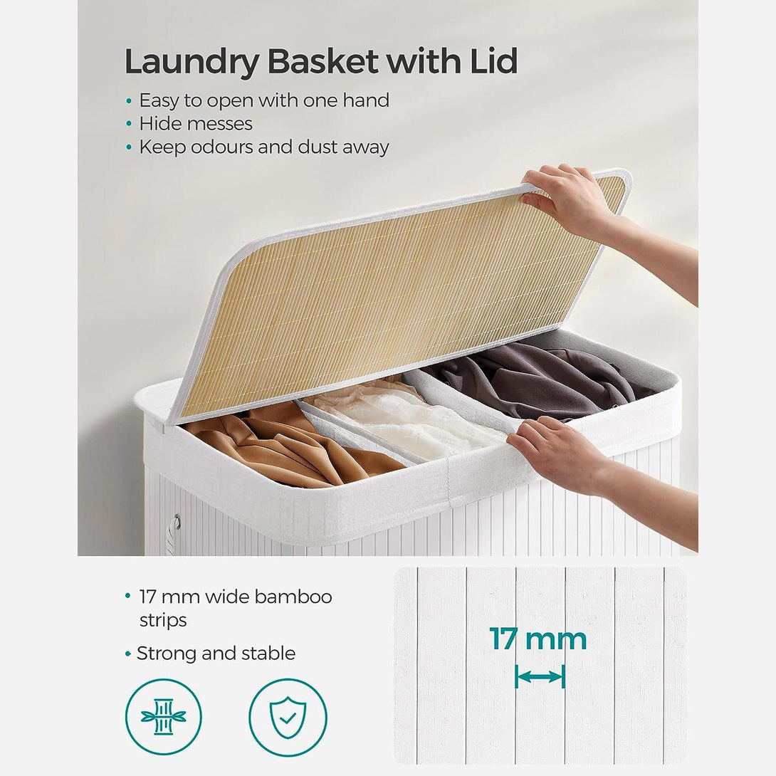 Bambusz kosár szennyestartó 3 rekeszes 3x50L, fehér-VASBÚTOR