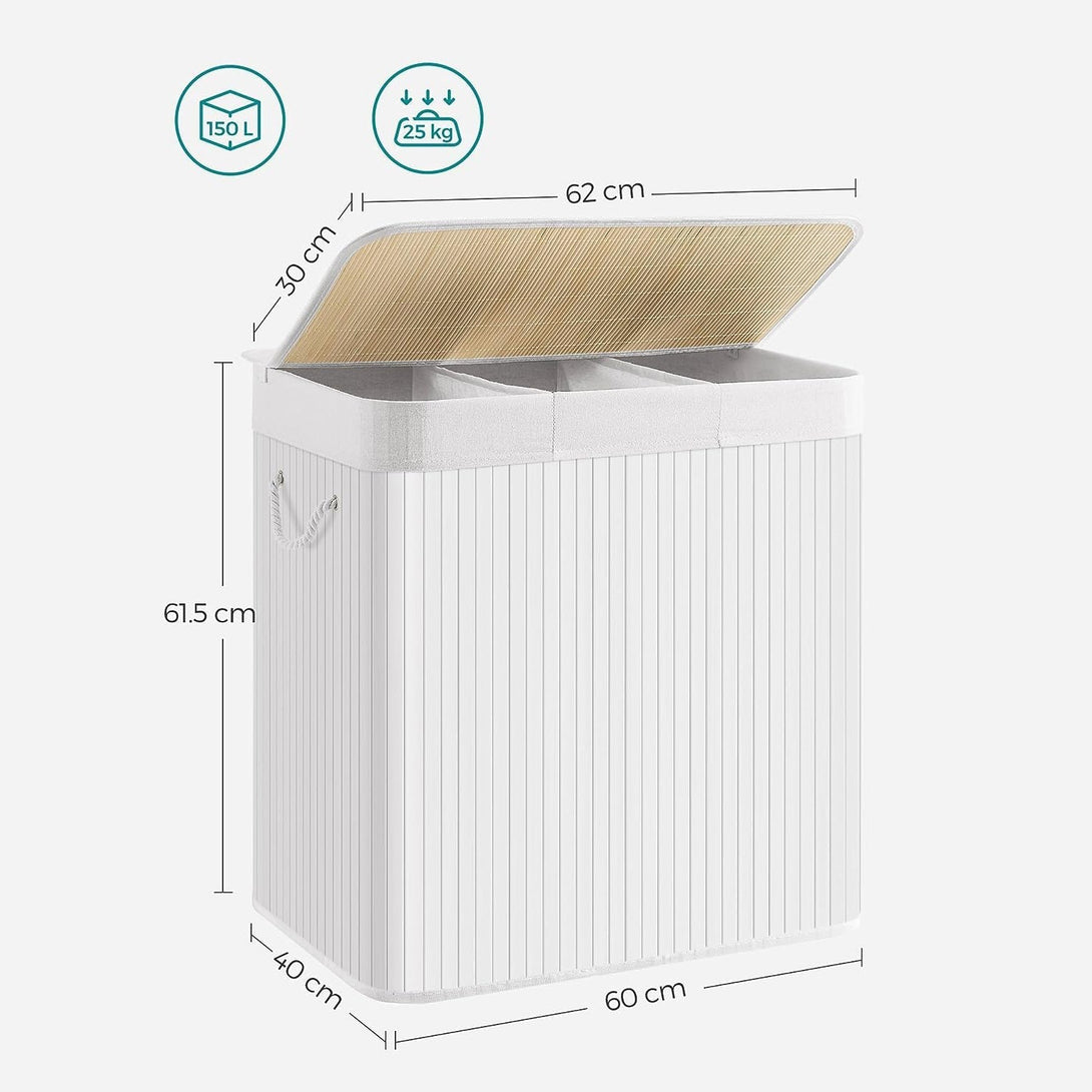 Bambusz kosár szennyestartó 3 rekeszes 3x50L, fehér-VASBÚTOR