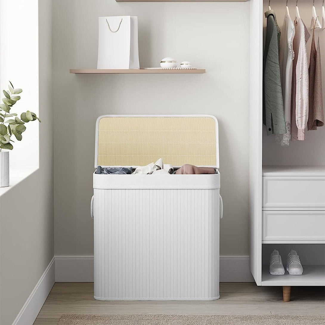 Bambusz kosár szennyestartó 3 rekeszes 3x50L, fehér-VASBÚTOR