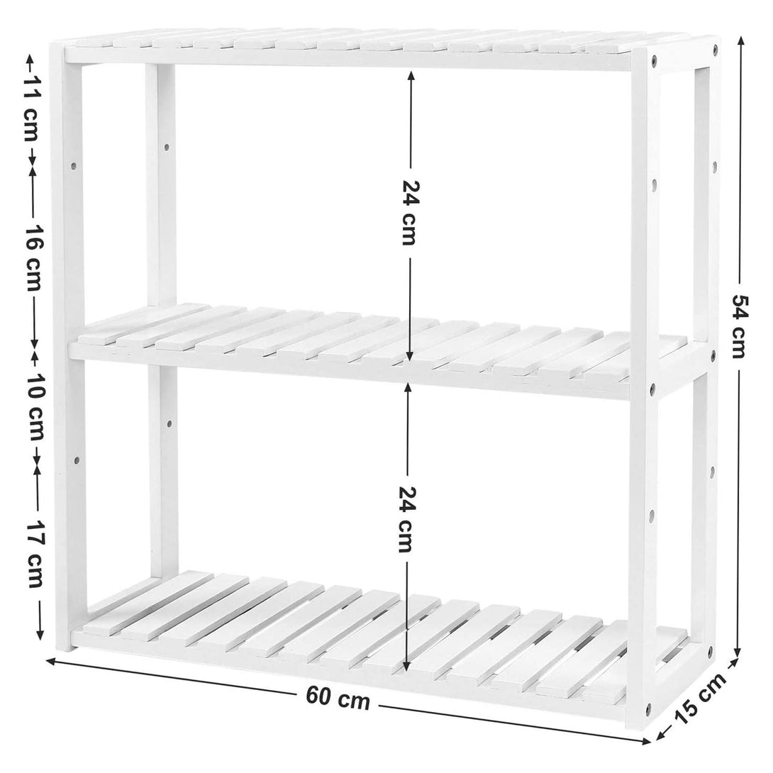 Bambusz polc, állítható magasságú 3 szintes polc 60 x 15 x 54 cm, fehér-VASBÚTOR