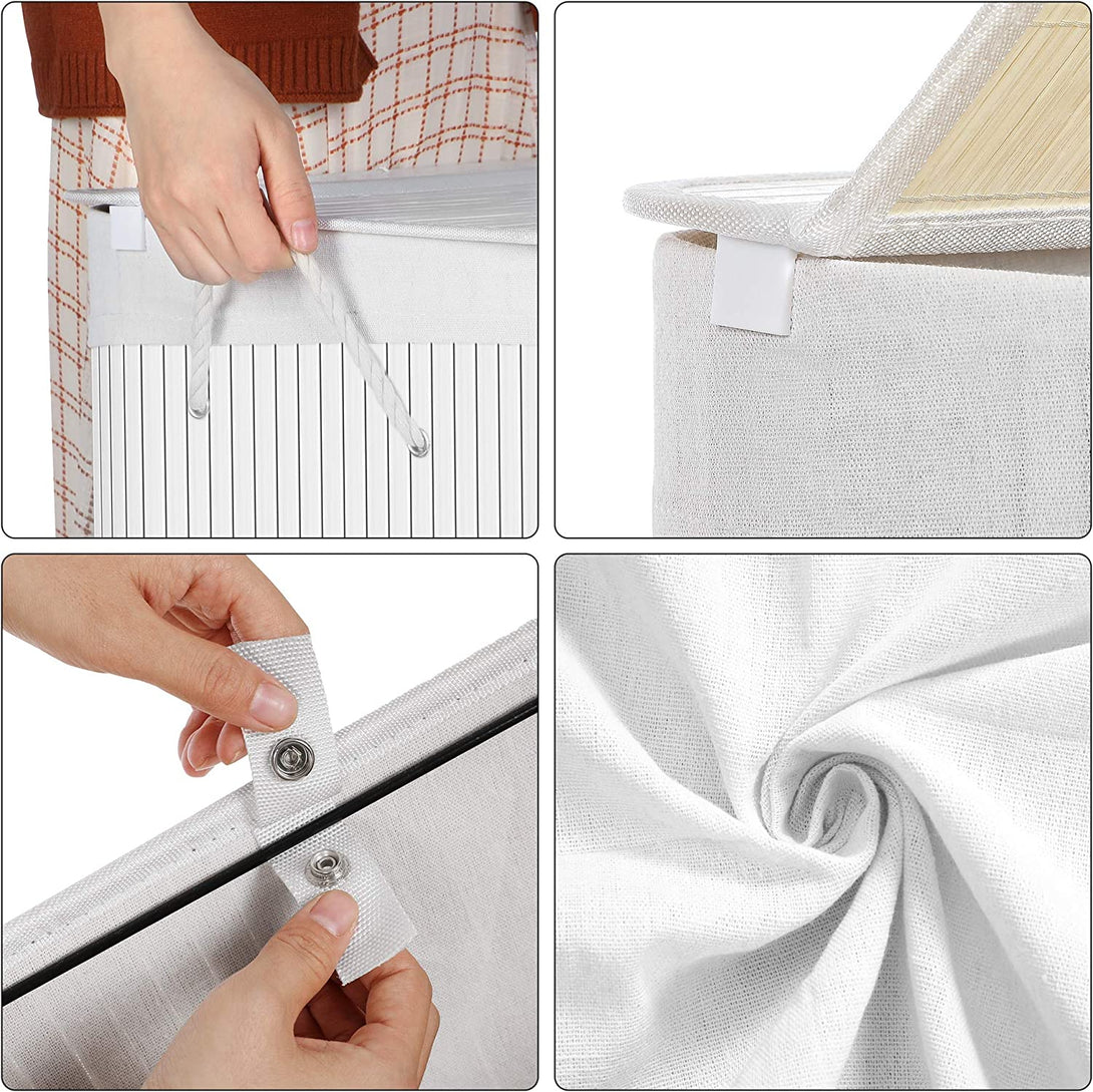 Bambusz szennyeskosár 100l, 2 rekeszes ruhakosár mosható zsákkal (outlet)-VASBÚTOR