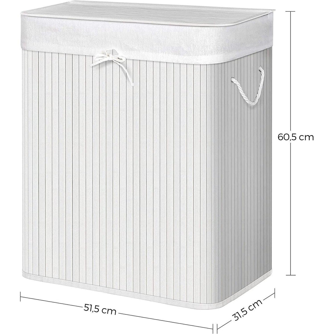 Bambusz szennyeskosár 100l, 2 rekeszes ruhakosár mosható zsákkal (outlet)-VASBÚTOR