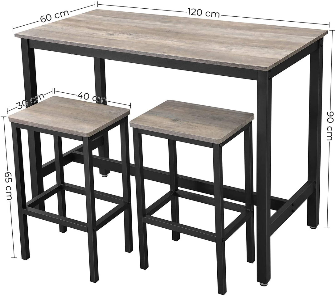 Bárasztal 2 bárszékkel, 120 x 90 x 60 cm, szürke és fekete-VASBÚTOR