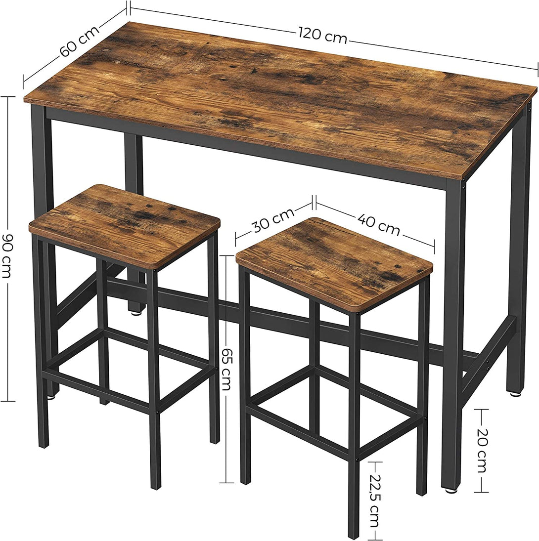 Bárasztal 2 bárszékkel, konyhai bárasztal szett 120 x 60 x 90 cm-VASBÚTOR