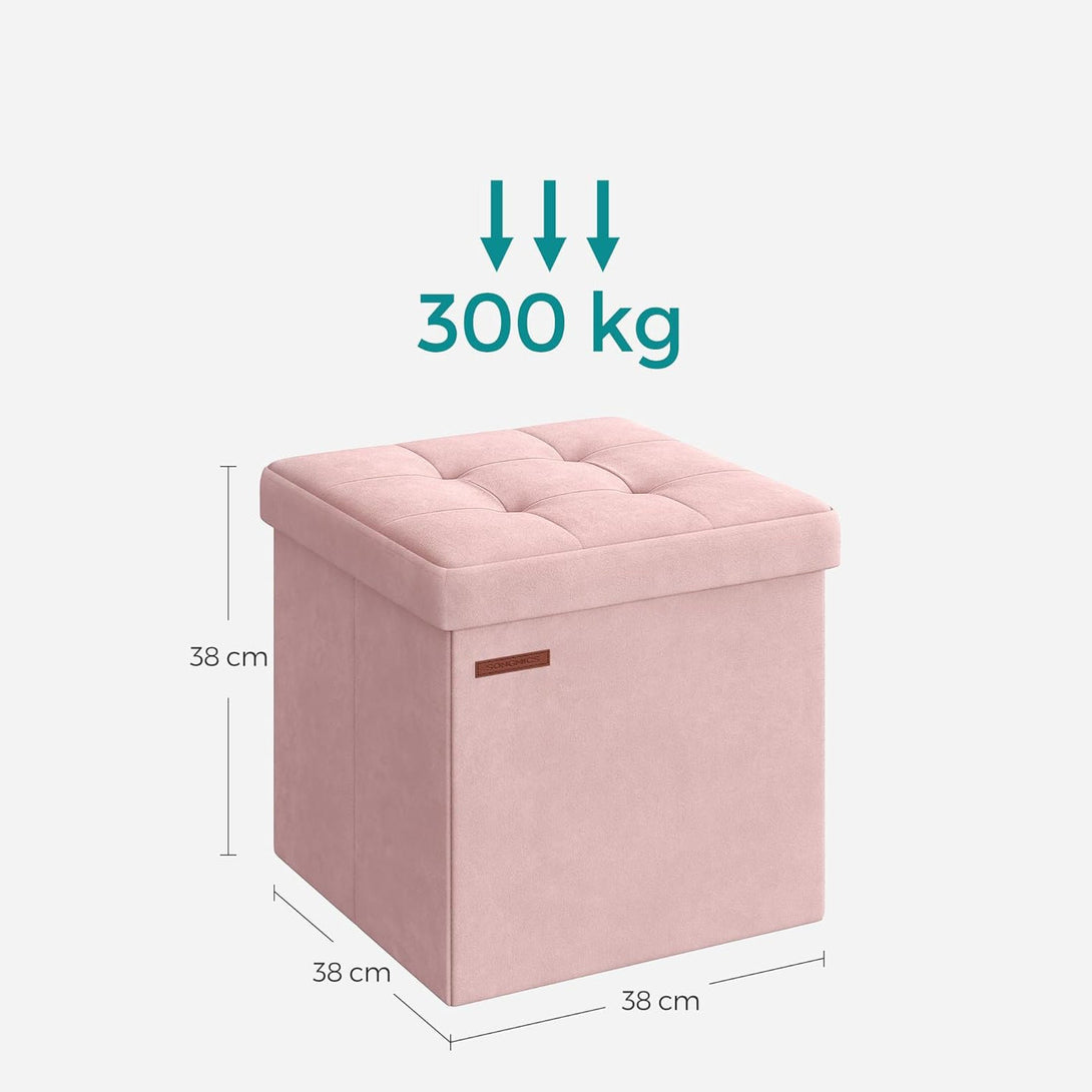 Bársony tárolópad, összecsukható tárolódoboz, pasztell rózsaszín-VASBÚTOR