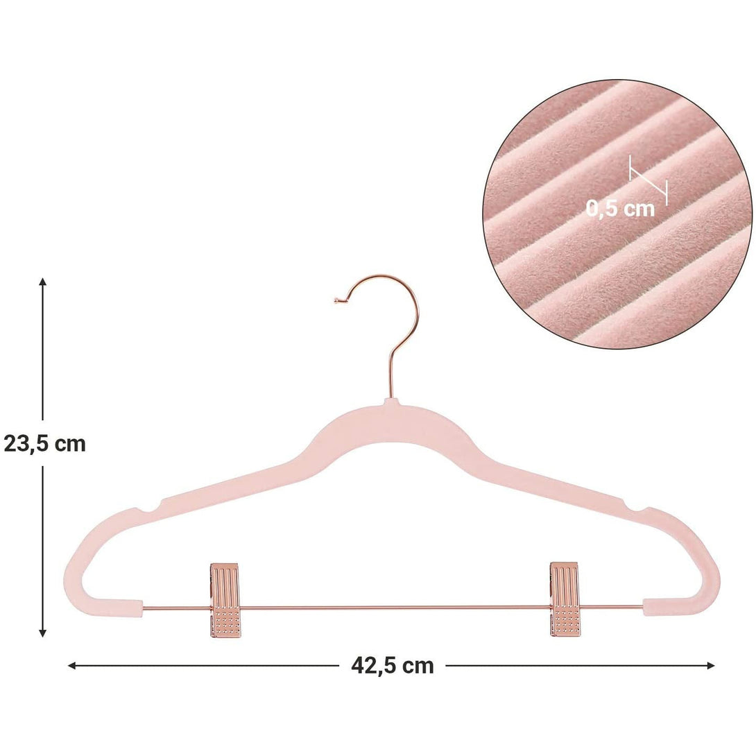 Bársony vállfa 24 db-os, 42,5 cm-es nadrágfogas szett állítható kapcsokkal, Rosegold-VASBÚTOR