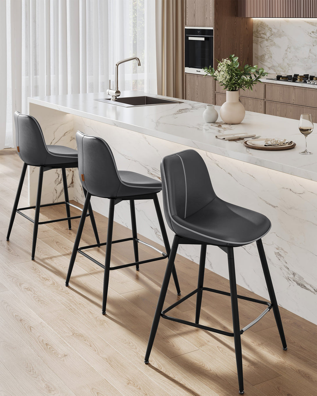 Bárszék 2 db-os szett ergonomikus háttámlával, ülésmagasság 62 cm, tintafekete-VASBÚTOR