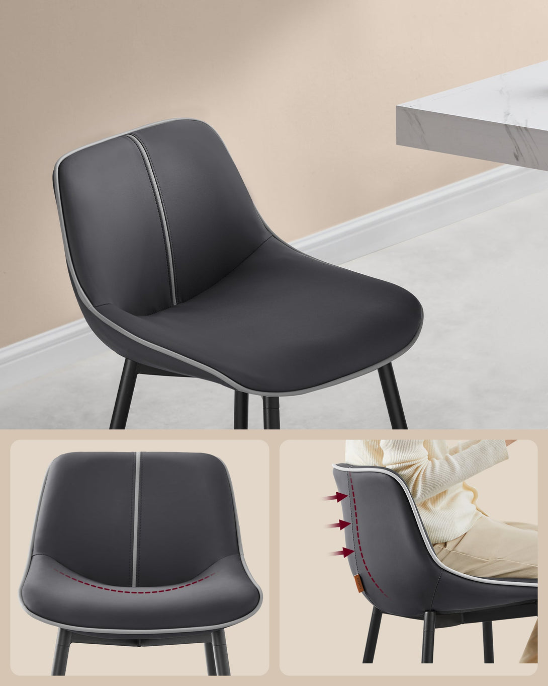 Bárszék 2 db-os szett ergonomikus háttámlával, ülésmagasság 62 cm, tintafekete-VASBÚTOR