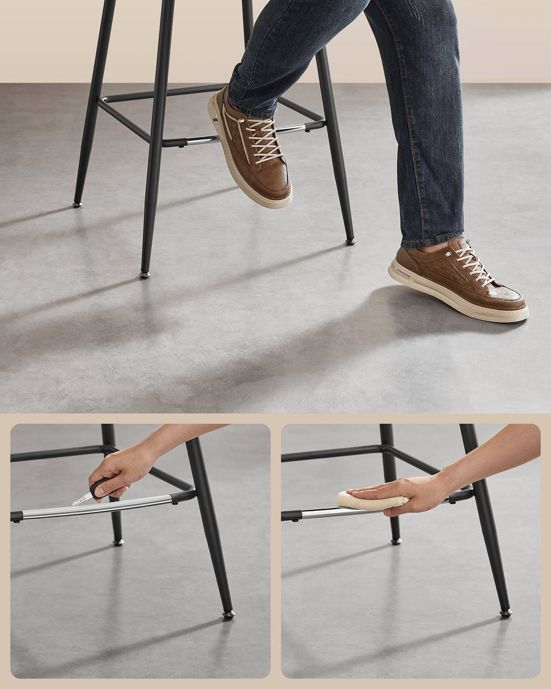Bárszék 2 db-os szett ergonomikus háttámlával, ülésmagasság 62 cm, tintafekete-VASBÚTOR
