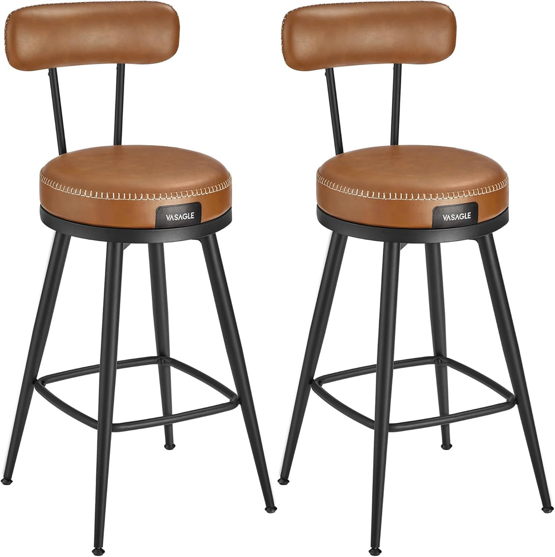 Bárszék szett, 2 db, háttámlával,65 cm magas, karamell barna színben-VASBÚTOR