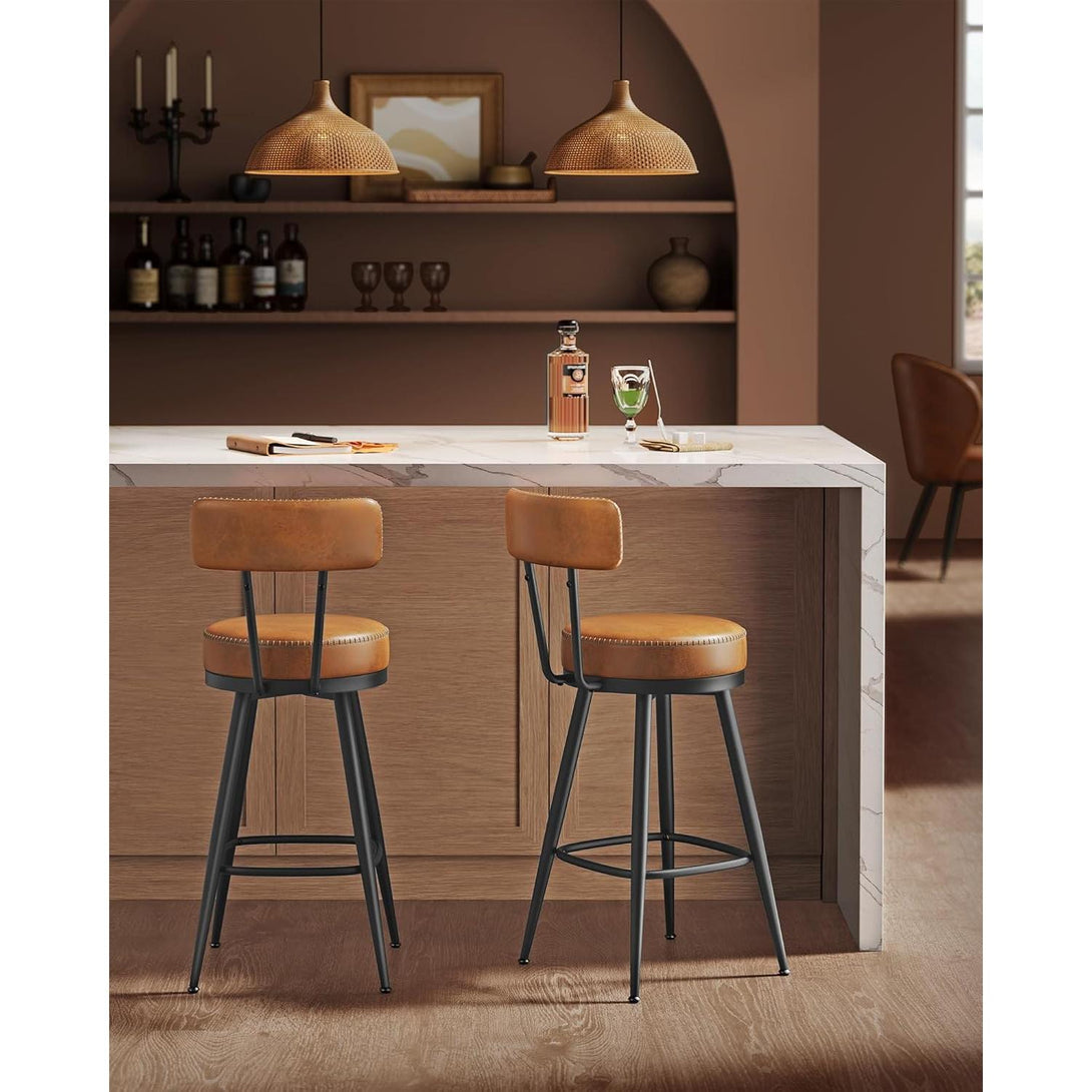 Bárszék szett, 2 db, háttámlával,65 cm magas, karamell barna színben-VASBÚTOR