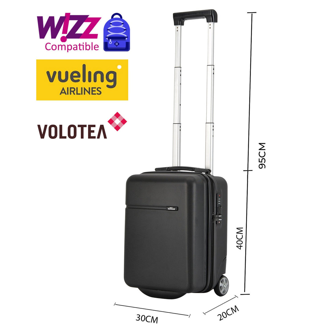 Bontour 40x30x20cm bőrönd, WIZZ AIR felvihető kézipoggyász, Fekete-VASBÚTOR